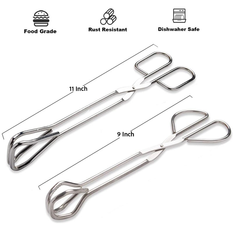 Hiash 9-Inch and 11-Inch Heavy Duty Stainless Steel Kitchen Tongs - Comfortable Ergonomic Grip, Scissor Design, Heat Resistant for BBQ and Cooking - Image 2